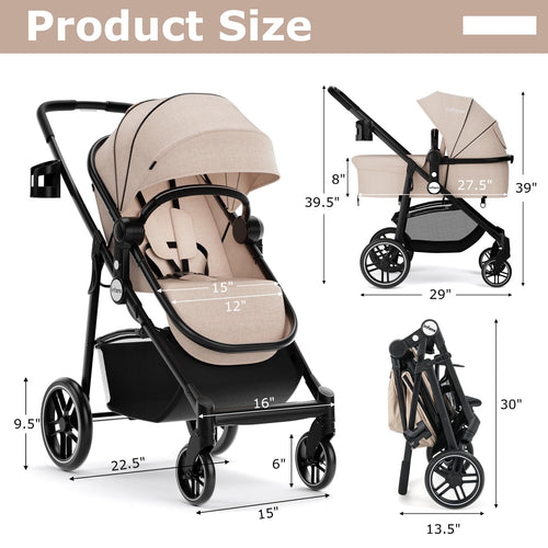INFANS 2 in 1 Baby Stroller, High Landscape Infant Stroller & Reversible Bassinet Pram, Foldable Pushchair