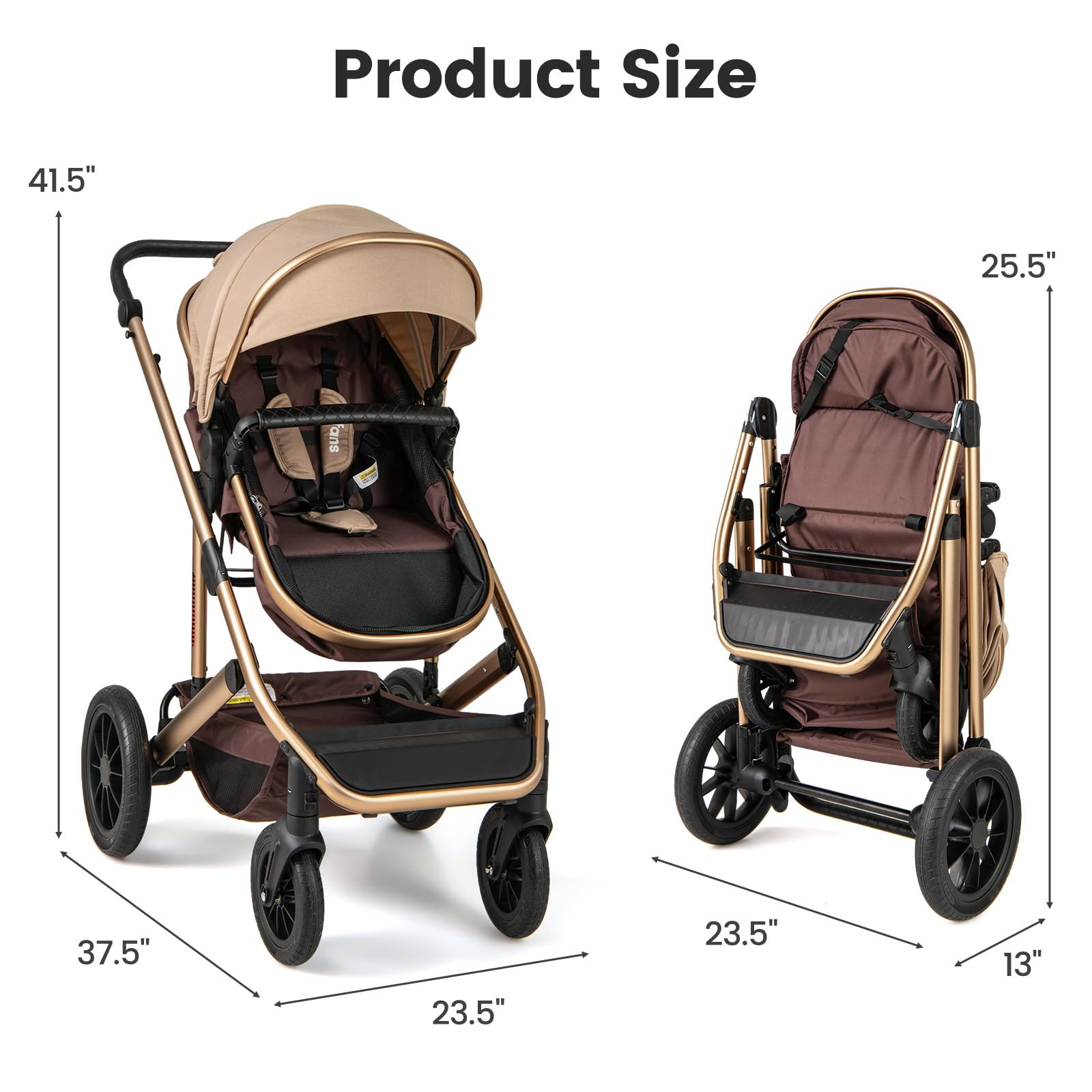INFANS 2 in 1 Baby Stroller, Folding Newborn Pram Convertible Stroller High Landscape Shock Absorption