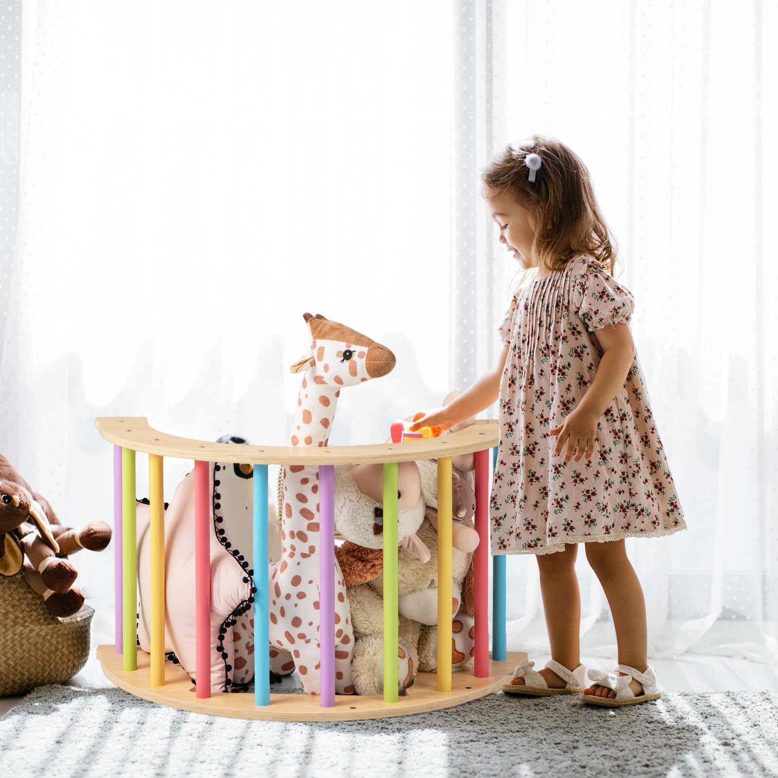 OLAKIDS Wooden Arch Climber Rocker with Soft Cushion for Toddlers