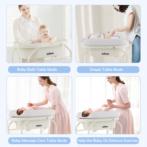 INFANS 2 in 1 Baby Changing Table with Bath Tub Unit, Folding Diaper Dresser Station with Wheels Waterproof