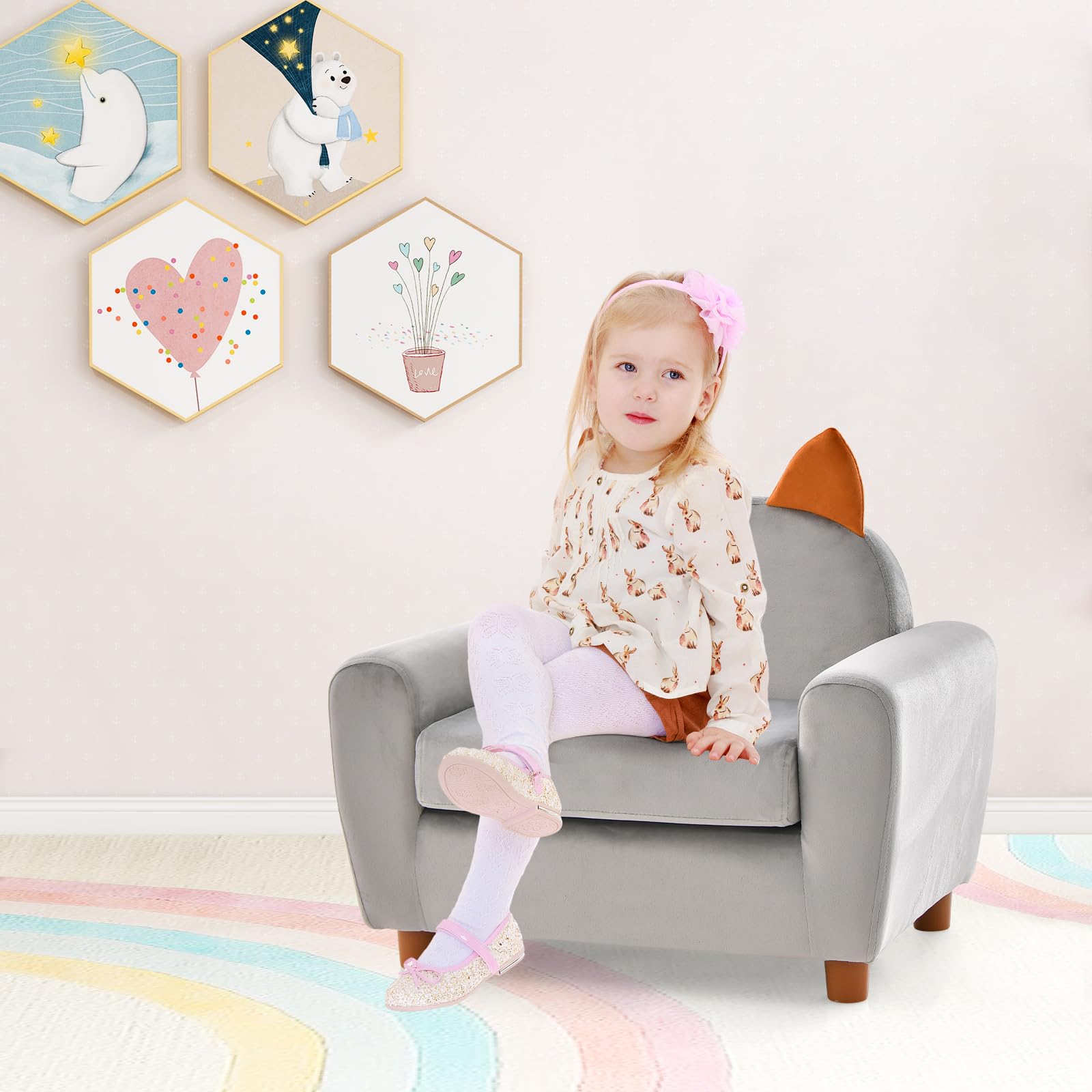 OLAKIDS Kids Sofa, Children Armrest Chair with Sturdy Wood Construction and Dutch Velvet