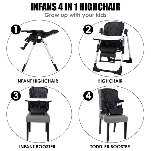INFANS 4 in 1 High Chair–Booster Seat, Convertible Highchair, Installation-Free,Simple Fold for Baby, Infant& Toddler