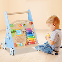 INFANS Wooden Baby Walker, Montessori Walker with Multiple Activity Toys, Push Walker Toys for Infant Learning to Walk