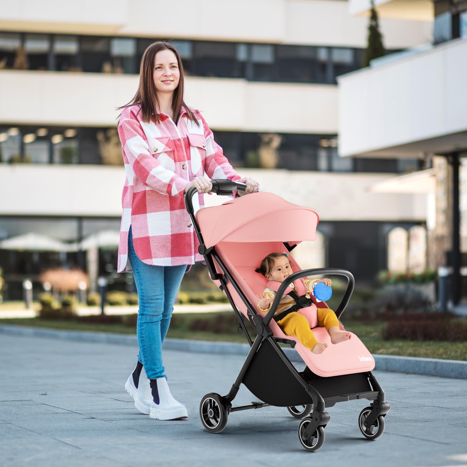 INFANS Lightweight Baby Stroller, One-Hand Gravity Fold, Compact Travel Stroller for Airplane