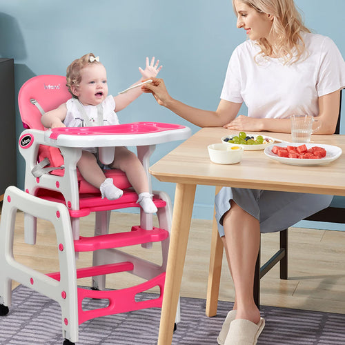 INFANS 5 in 1 Baby High Chair, Convertible Toddler Table Chair Set,  Multi-Function Seat with Lockable Universal Wheels