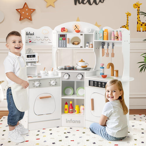 OLAKIDS Corner Kids Kitchen Playset, Toddler Wooden Pretend Cooking Set
