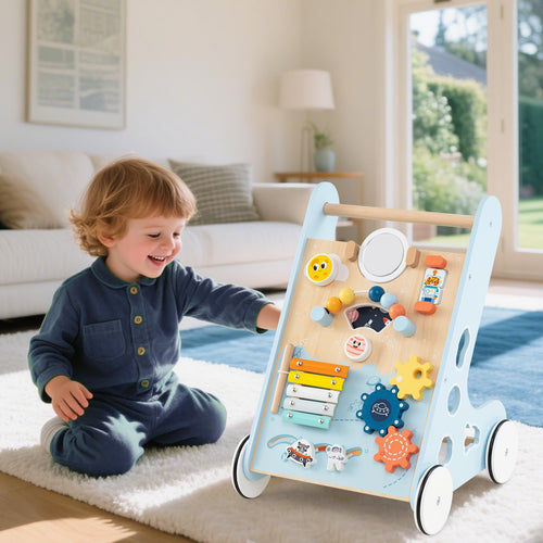 INFANS Wooden Baby Walker, Montessori Walker with Multiple Activity Toys, Storage, Push Walker Toys
