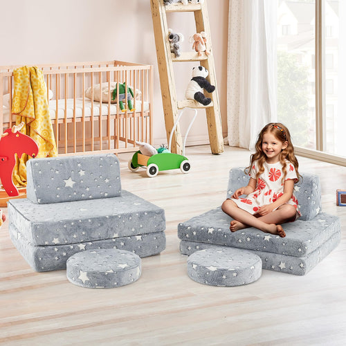 OLAKIDS Modular Kids Play Couch, 6 PCS Toddler Creative Sectional Fort Building Sofa for Playroom, Bedroom