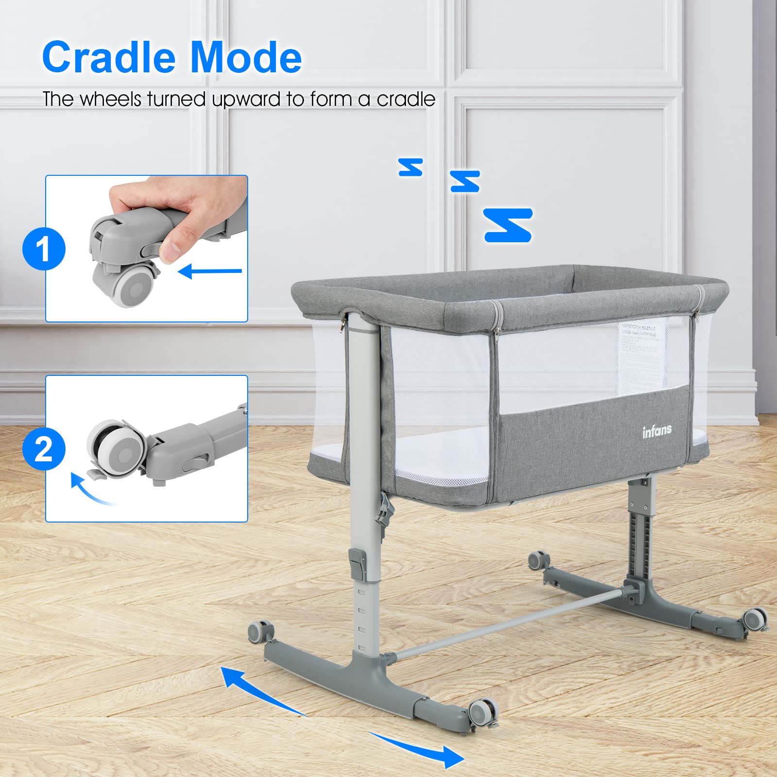 INFANS 3 in 1 Baby Bassinets, Bedside Sleeping for Newborn, Folding Crib with Mattress, Easy to Assemble Cradle