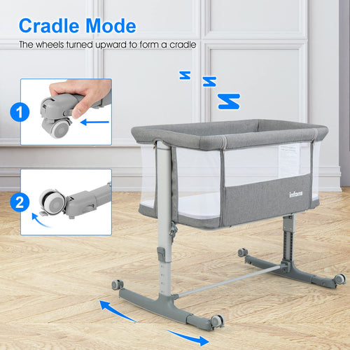 INFANS 3 in 1 Baby Bassinets, Bedside Sleeping for Newborn, Folding Crib with Mattress, Easy to Assemble Cradle