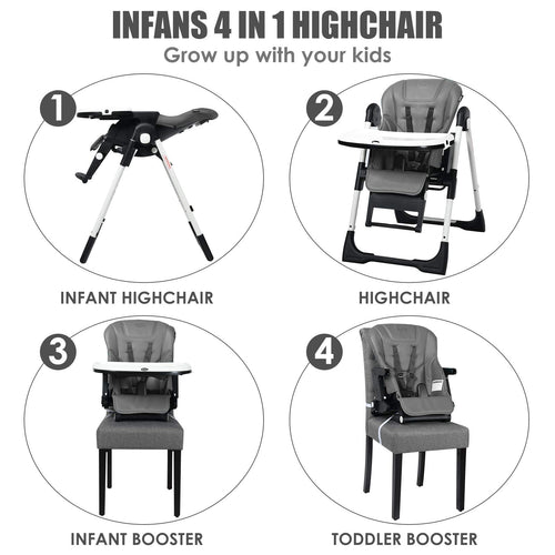 INFANS 4 in 1 High Chair–Booster Seat, Convertible Highchair, Installation-Free,Simple Fold for Baby, Infant& Toddler