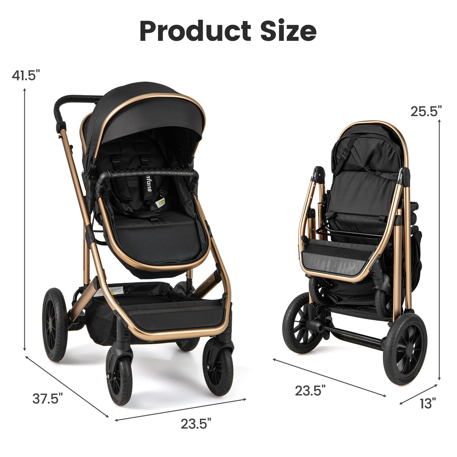 INFANS 2 in 1 Baby Stroller, Folding Newborn Pram Convertible Stroller High Landscape Shock Absorption