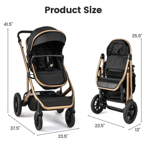 INFANS 2 in 1 Baby Stroller, Folding Newborn Pram Convertible Stroller High Landscape Shock Absorption