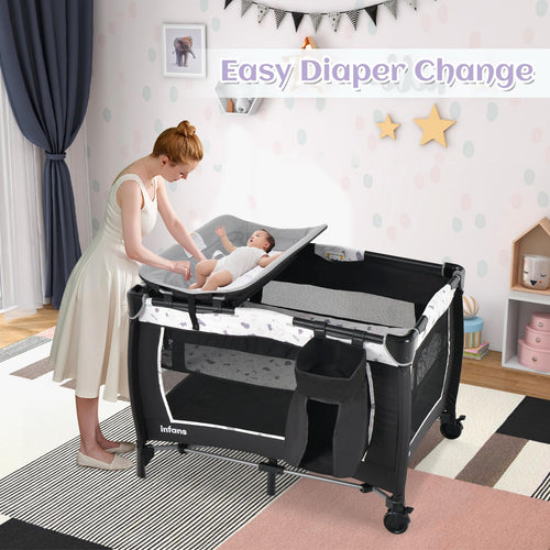 INFANS 4 in 1 Pack and Play, Portable Baby Kid Infant, Travel Playard with Bassinet, Mattress, Diaper Changer