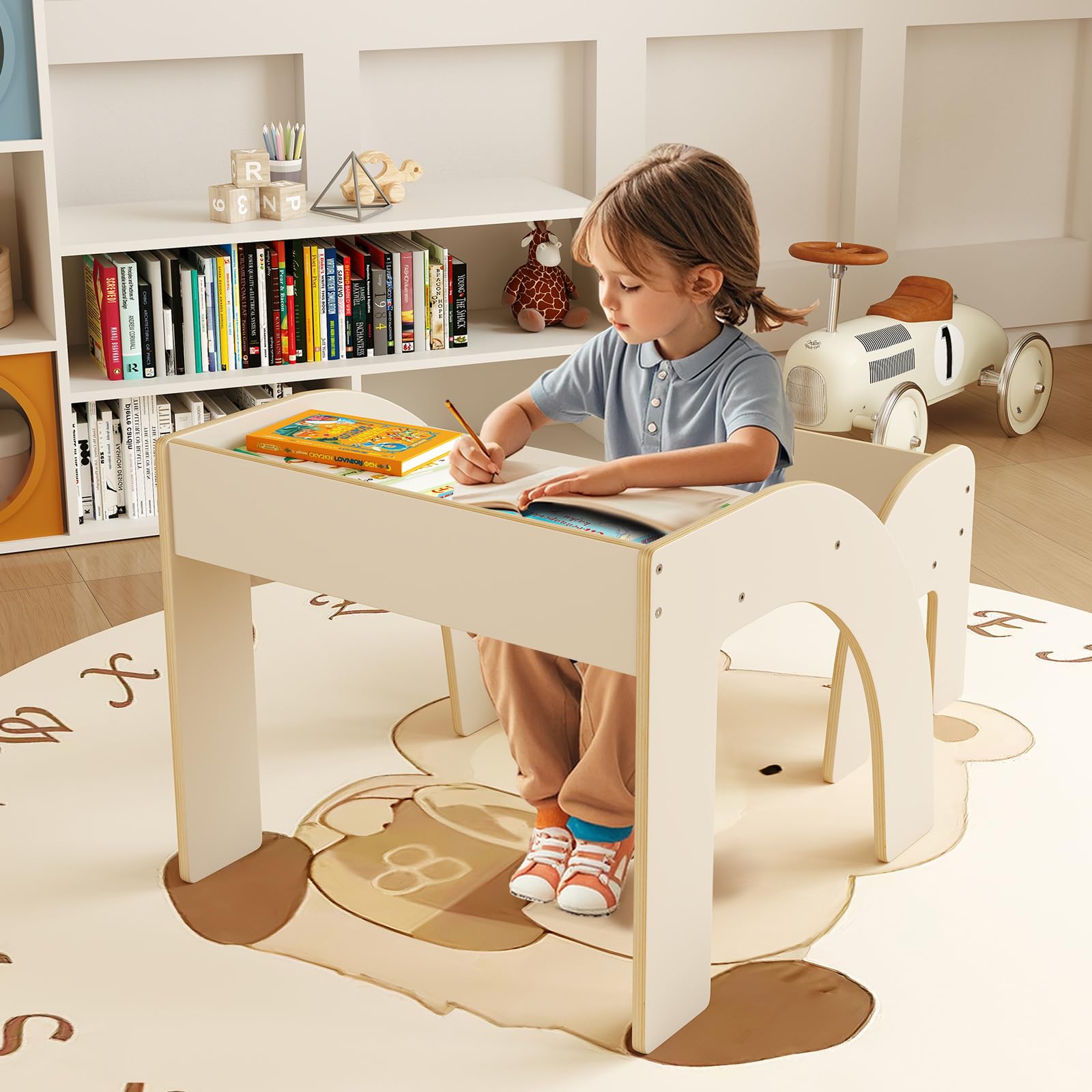 OLAKIDS Kids Table and Chair Set, Wooden Activity Table for Toddlers