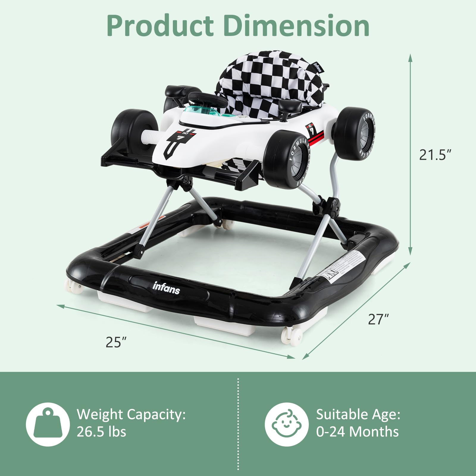 INFANS 4 in 1 Baby Walker, Foldable Toddler Activity Center with Adjustable Height, Removable Toy Tray, Push Walker