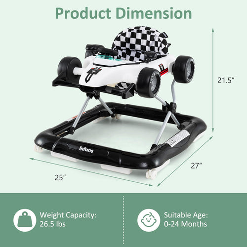 INFANS 4 in 1 Baby Walker, Foldable Toddler Activity Center with Adjustable Height, Removable Toy Tray, Push Walker