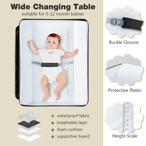 INFANS Baby Changing Table, Folding Diaper Station Portable Nursery Organizer with Safety Belt and Storage Racks