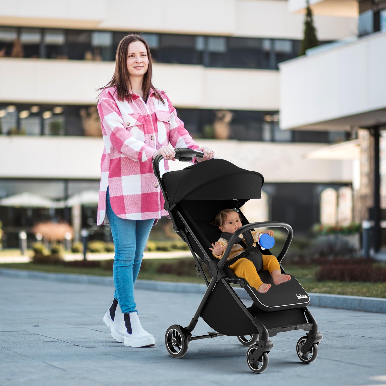 INFANS Lightweight Baby Stroller, One-Hand Gravity Fold, Compact Travel Stroller for Airplane
