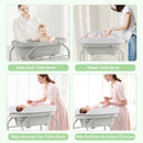 INFANS 2 in 1 Baby Changing Table with Bath Tub Unit, Folding Diaper Dresser Station with Wheels Waterproof