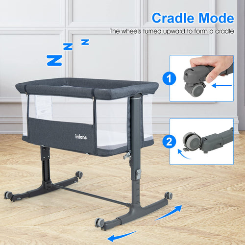 INFANS 3 in 1 Baby Bassinets, Bedside Sleeping for Newborn, Folding Crib with Mattress, Easy to Assemble Cradle