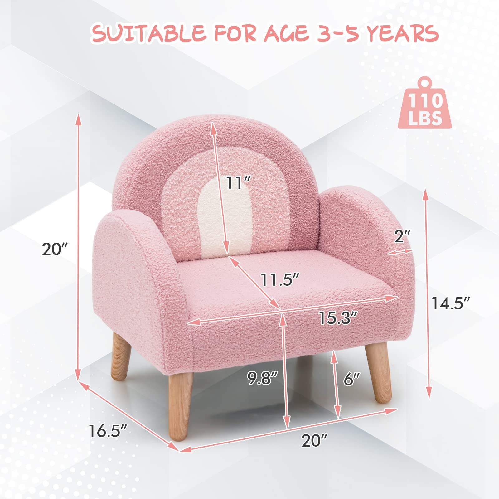 OLAKIDS Kids Sofa, Toddler Armchair with Solid Wooden Frame Anti-Tipping Design Plush Fabric
