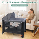 INFANS Baby Bassinet, 4 in 1  Pack and Play Baby Playard with Changing Table, Mosquito Net