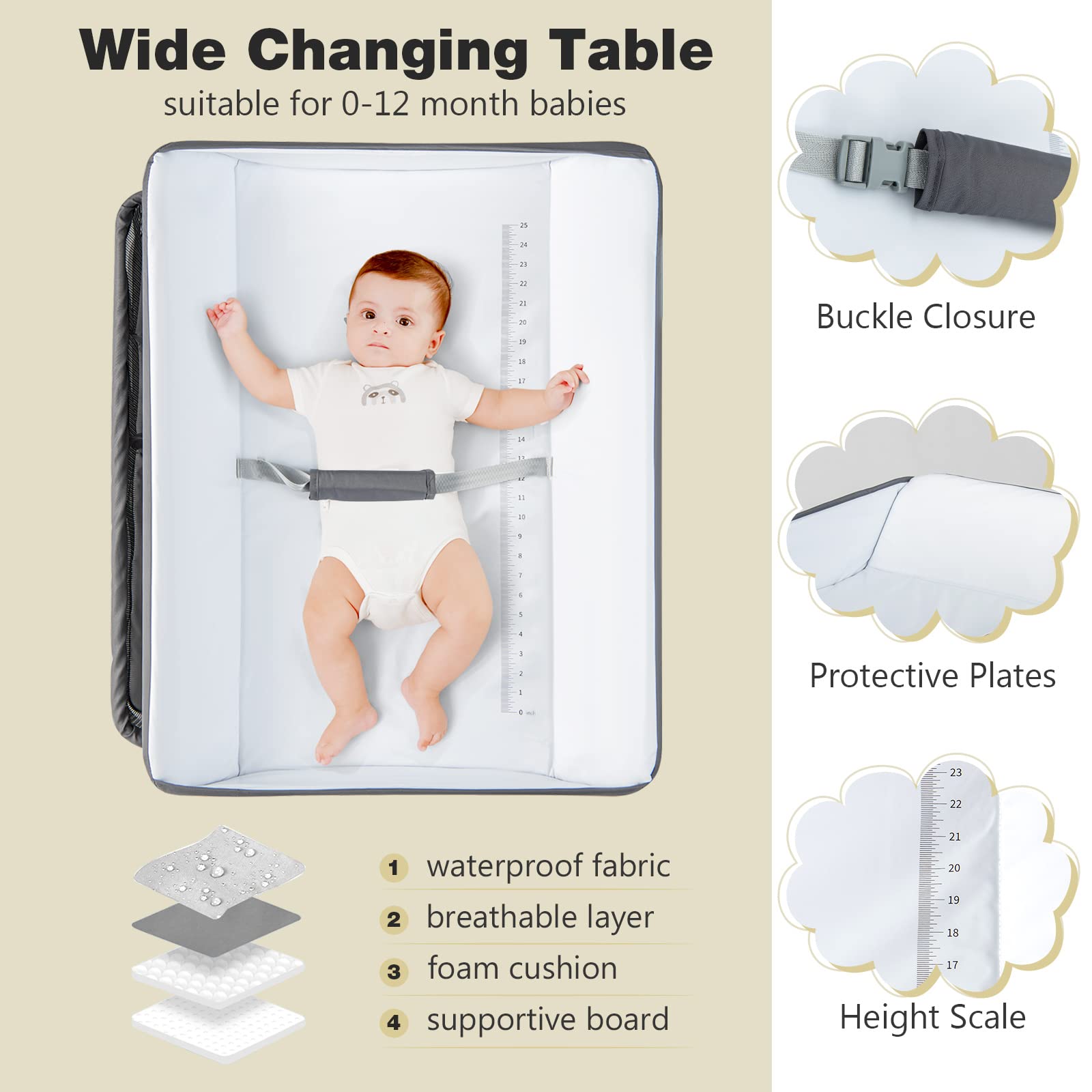 INFANS Baby Changing Table, Folding Diaper Station Portable Nursery Organizer with Safety Belt and Storage Racks