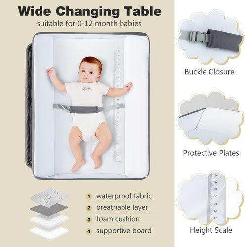 INFANS Baby Changing Table, Folding Diaper Station Portable Nursery Organizer with Safety Belt and Storage Racks