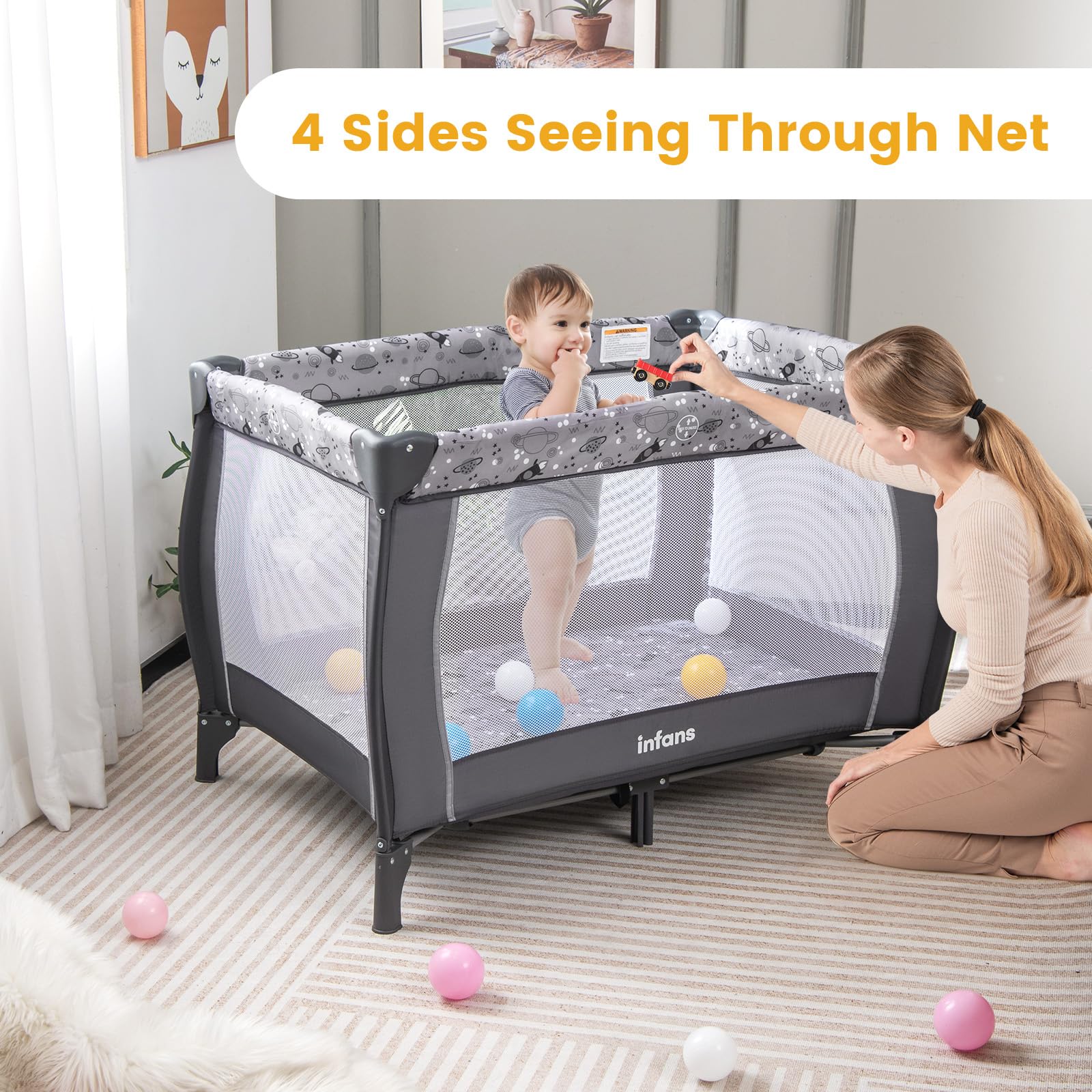 INFANS 4 in 1 Pack and Play, Portable Baby Kid Infant, Travel Playard with Bassinet