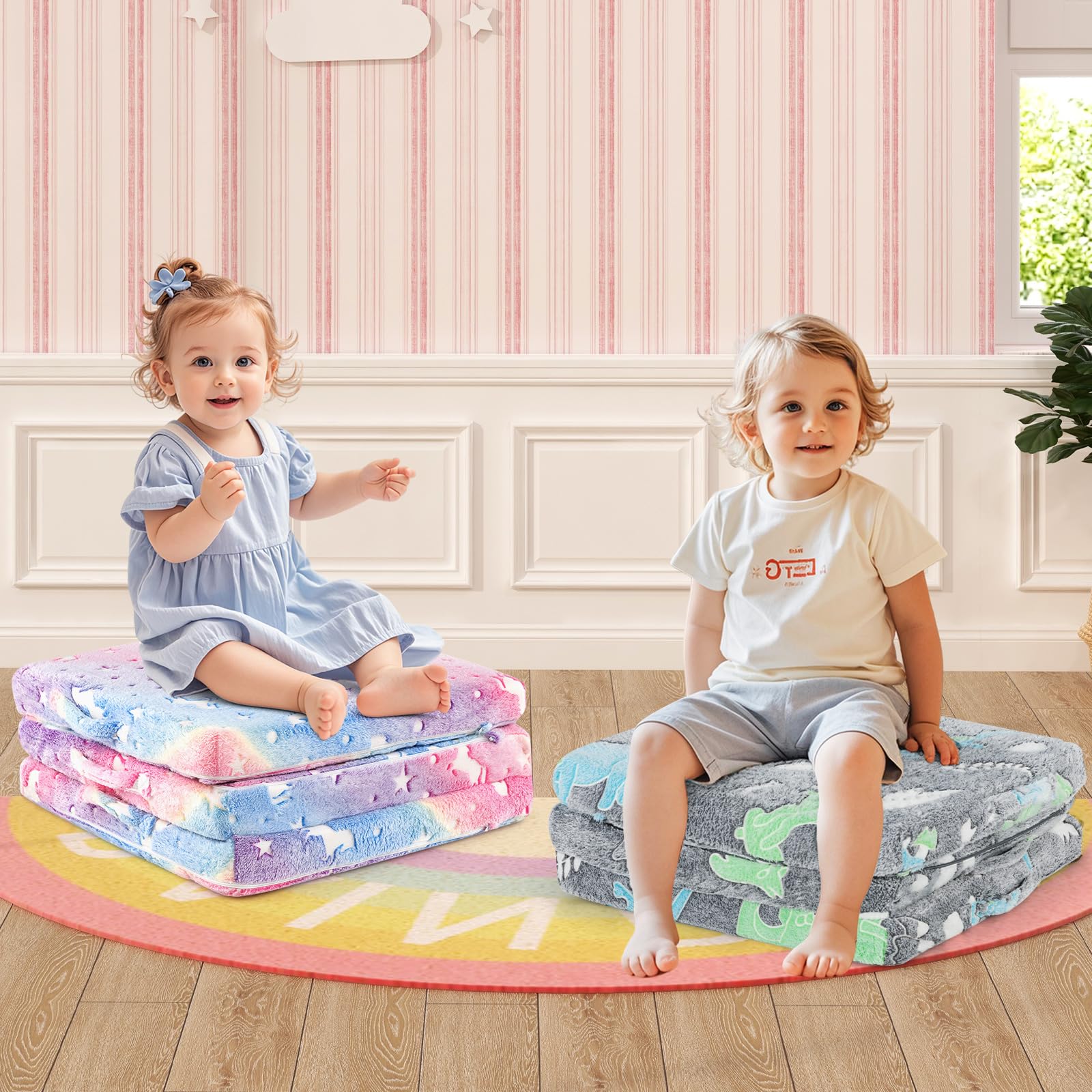 OLAKIDS Foldable Floor Mattress for Kids,  Portable Foam Mattress