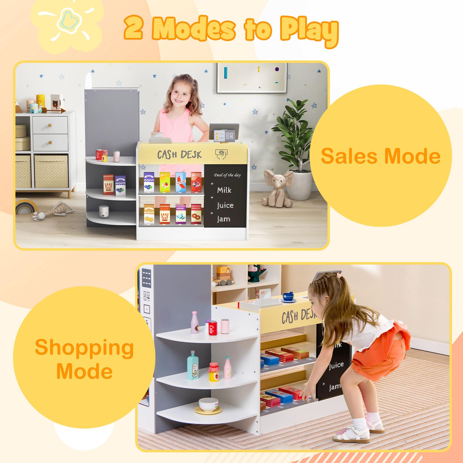 OLAKIDS Kids Grocery Store Playset, Wooden Supermarket Toy Set