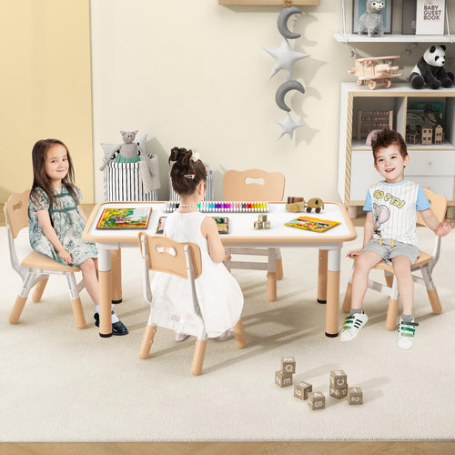 OLAKIDS Kids Table and Chiar Set, Height Adjustable Toddler Desk and 4 Chairs