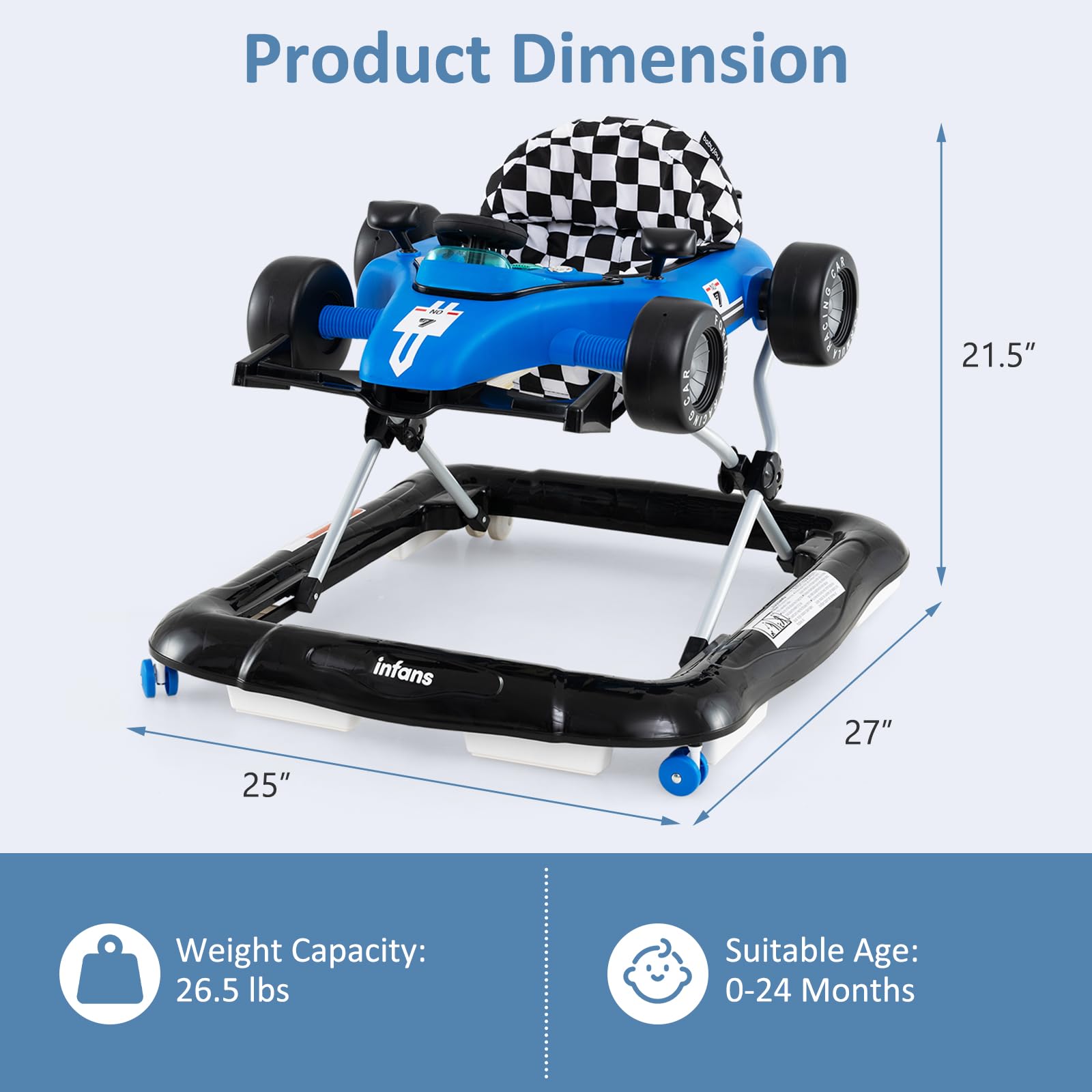 INFANS 4 in 1 Baby Walker, Foldable Toddler Activity Center with Adjustable Height, Removable Toy Tray, Push Walker