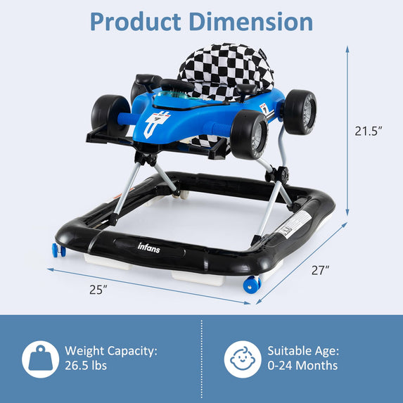 INFANS 4 in 1 Baby Walker, Foldable Toddler Activity Center with Adjustable Height, Removable Toy Tray, Push Walker