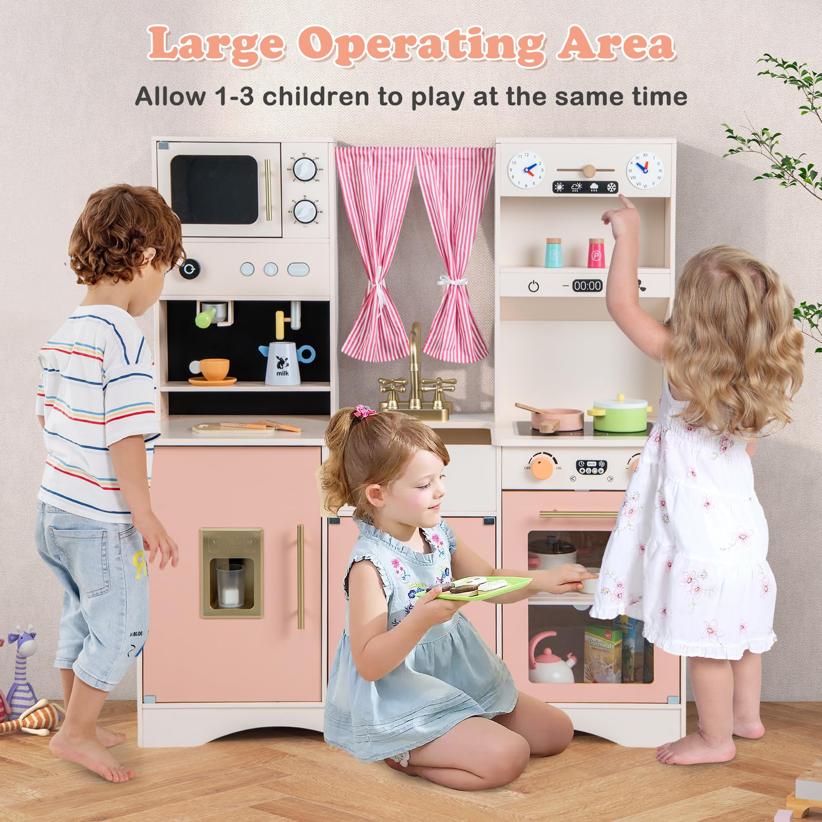 OLAKIDS Kids Kitchen Playset Cooking Toy Kitchen Set with Coffee Machine Stove Removable Sink Microwave Storage Cabinet