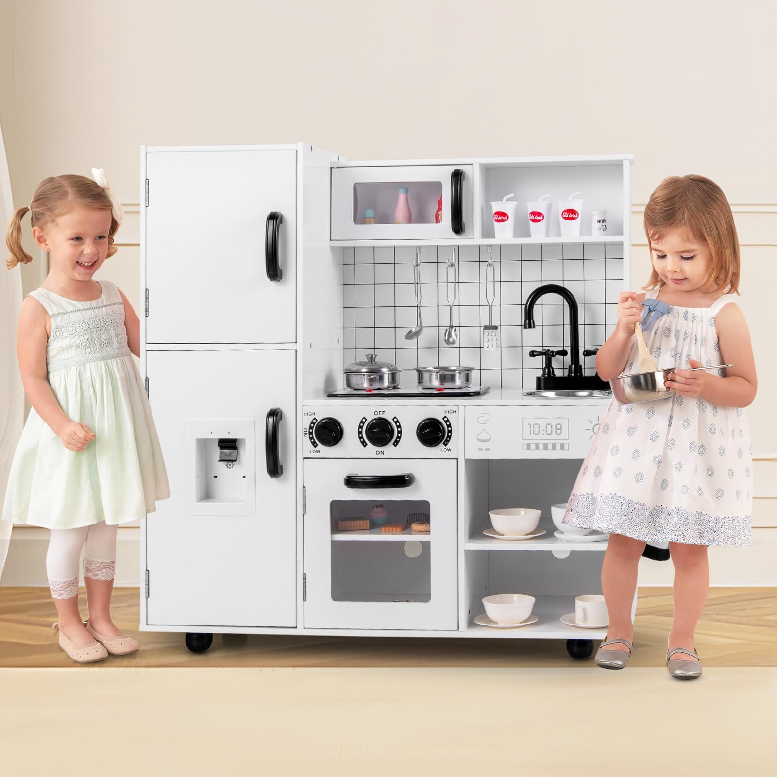 OLAKIDS Play Kitchen for Kids, Wooden Kids Play Kitchen Playset