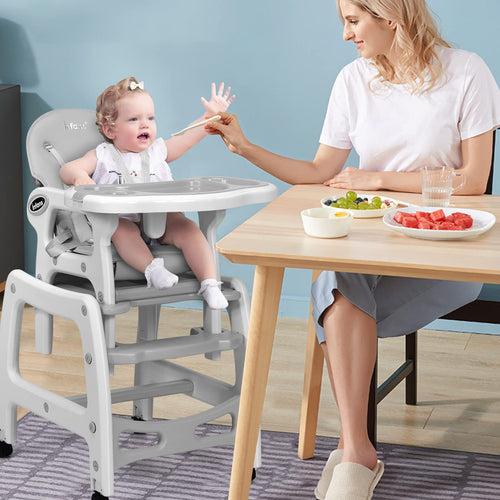 INFANS 5 in 1 Baby High Chair, Convertible Toddler Table Chair Set,  Multi-Function Seat with Lockable Universal Wheels