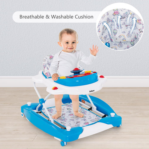 INFANS Baby Walker, 5 in 1 Behind Walker Learning Seated Rocker Bouncer with Removable Music Tray, Adjustable Height