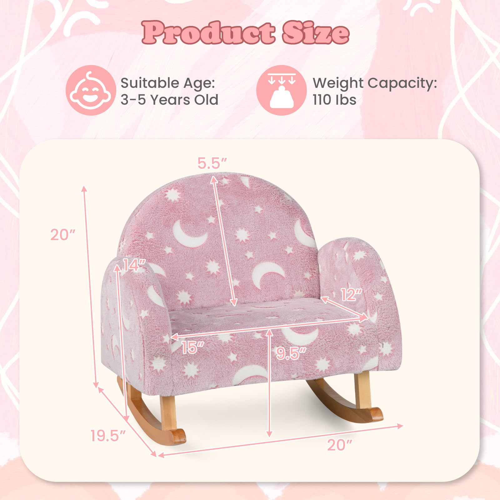 OLAKIDS Kids Sofa with Glow in The Dark, Toddler Rocking Chair