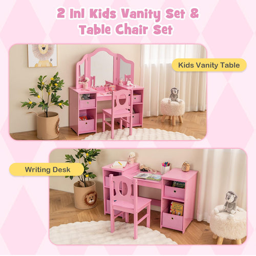 OLAKIDS Kids Vanity, 2 in 1 Princess Makeup Desk and Chair Set