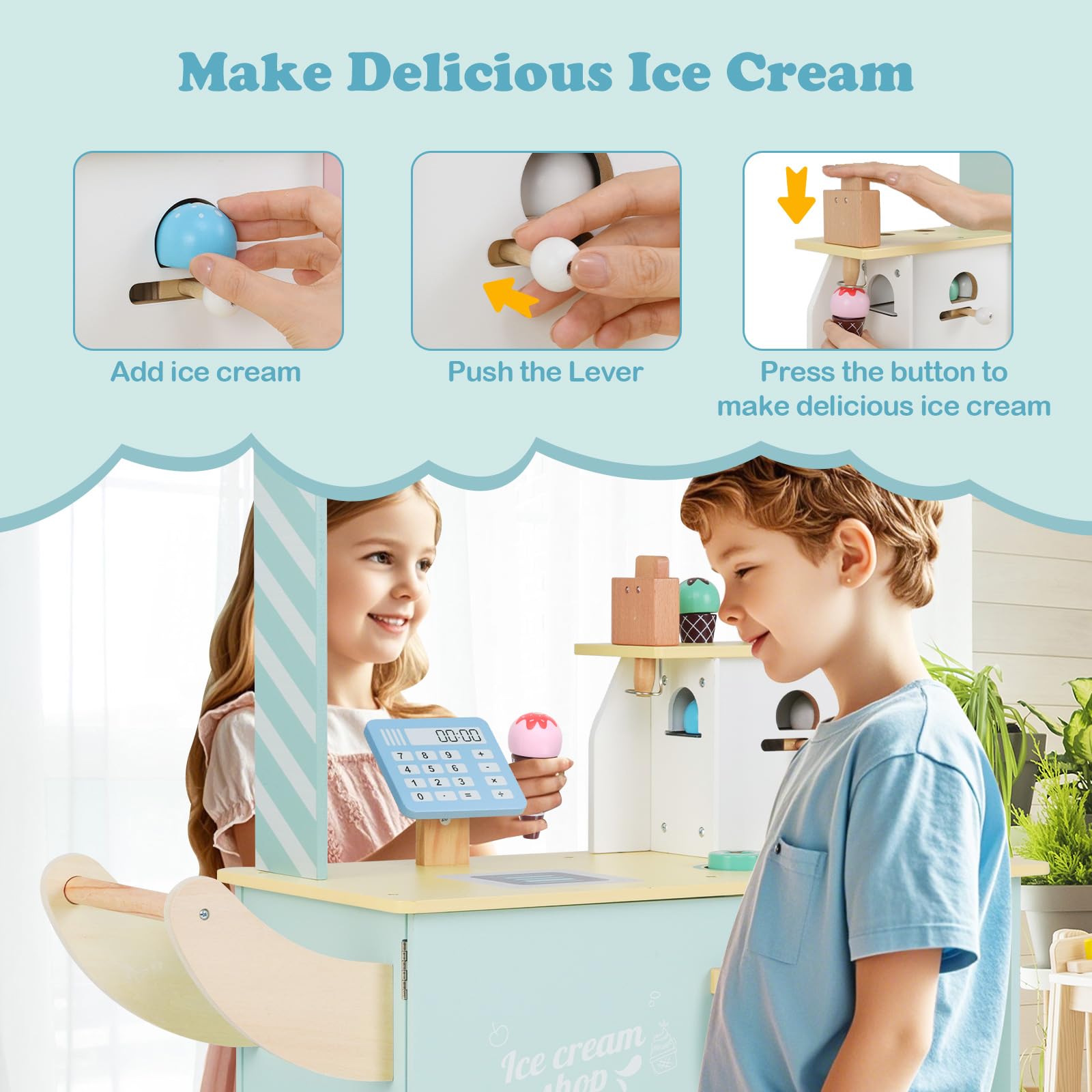 OLAKIDS Ice Cream Cart Grocery Store Marketplace Toy for Ages 3+