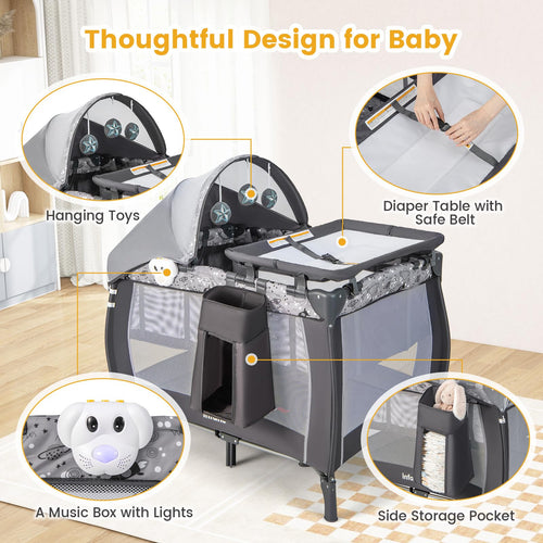 INFANS 4 in 1 Pack and Play, Portable Baby Kid Infant, Travel Playard with Bassinet