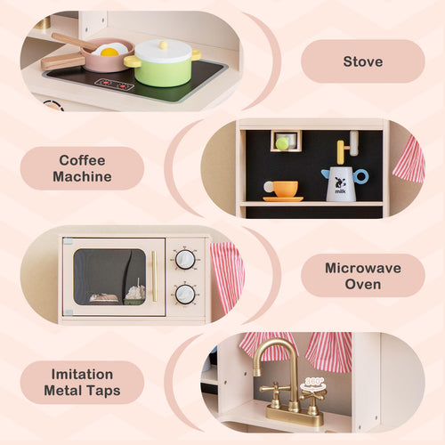 OLAKIDS Kids Kitchen Playset Cooking Toy Kitchen Set with Coffee Machine Stove Removable Sink Microwave Storage Cabinet