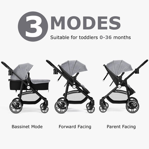 INFANS 2 in 1 Baby Stroller, High Landscape Infant Stroller & Reversible Bassinet Pram, Foldable Pushchair