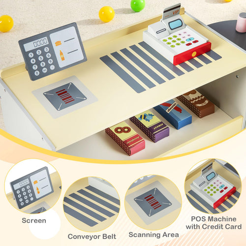 OLAKIDS Kids Grocery Store Playset, Wooden Supermarket Toy Set