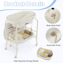 INFANS 2 in 1 Baby Changing Table with Bath Tub Unit, Folding Diaper Dresser Station with Wheels Waterproof