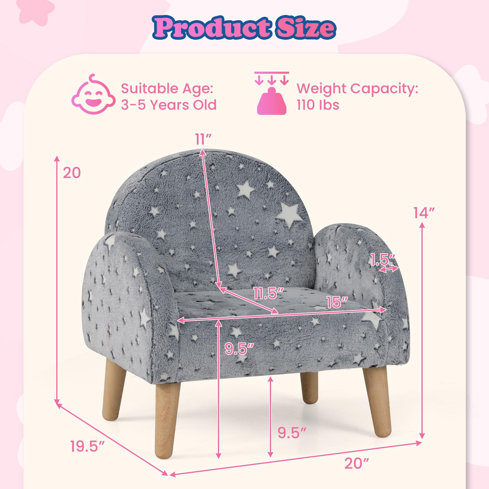 OLAKIDS Kids Sofa with Glow in The Dark, Toddler Armchair Couch