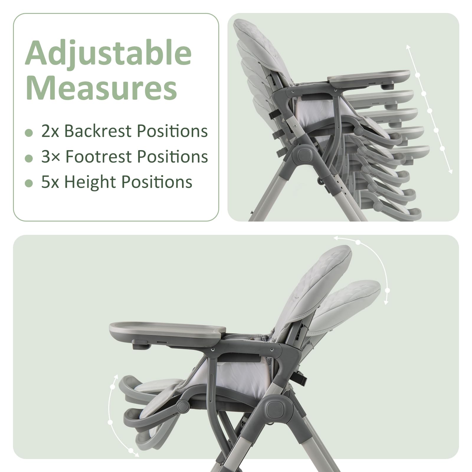 INFANS Baby High Chair, Convertible Quick Folding Portable Highchair with Adjustable Height Backrest Footrest