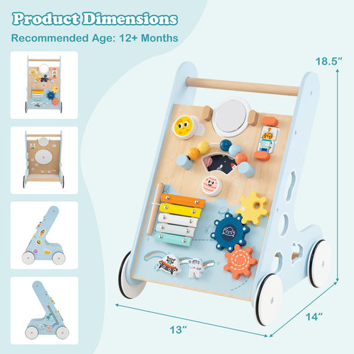 INFANS Wooden Baby Walker, Montessori Walker with Multiple Activity Toys, Storage, Push Walker Toys